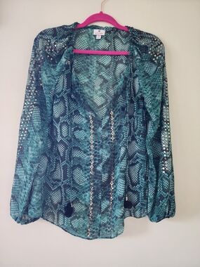 Altuzarra For Target Teal Snake-Print Sequin  Blouse